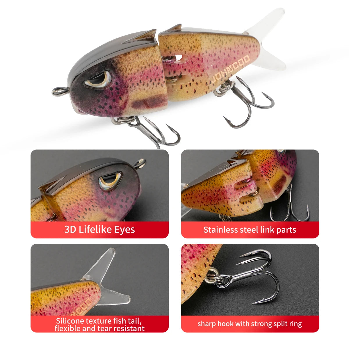 Jointed fishing lure Trout lure Johncoo 5.5cm 6.5g slow sinking Fishing lure 2 sections lure fishing bait Swimming bait