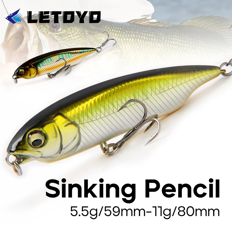 LETOYO 59mm 80mm Sinking Trout Lure Stick Pencil Lure Stickbait Freshwater Artificial Bait Trout Bass Pike Fishing Lure