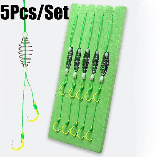 5pcs/set Fluorescent Green High Carbon Steel Fishing Hook 8# -13# Strong Sharp Spring Hooks for Saltwater Freshwater Fishing