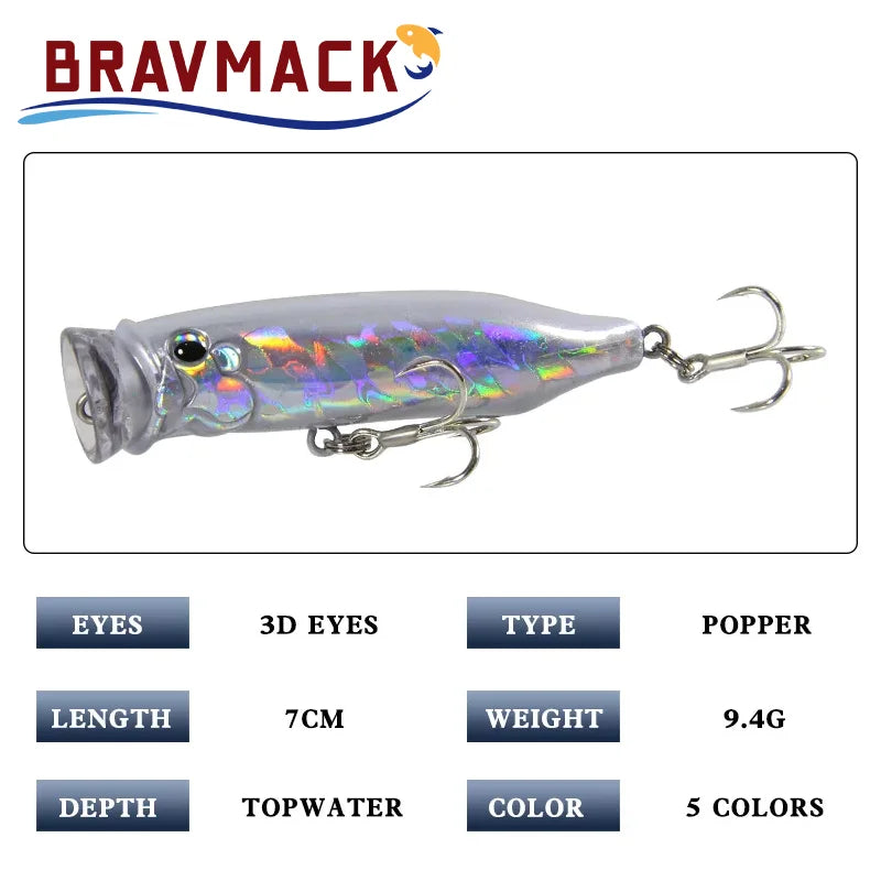 WaveStrike™ Popper Lure 7cm – Topwater Floating Crankbait