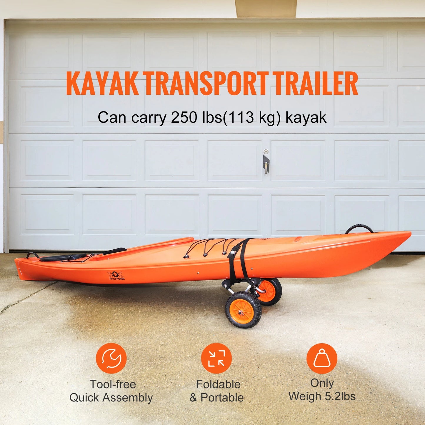 Heavy-Duty Foldable Kayak Cart – 250 lbs Capacity Aluminum Trolley