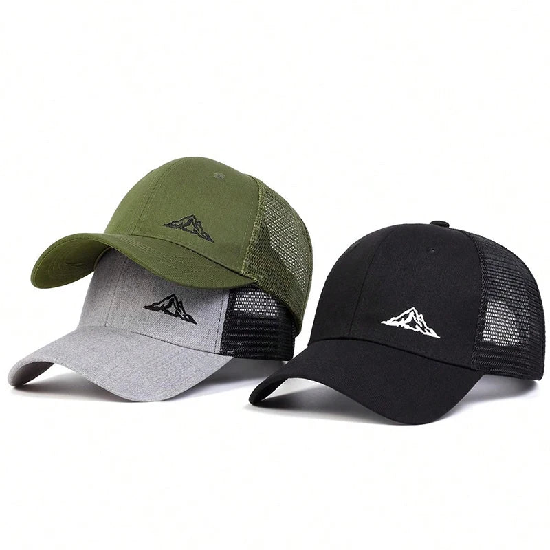 Mountain Range Embroidered Trucker Cap – Adventure in Comfort