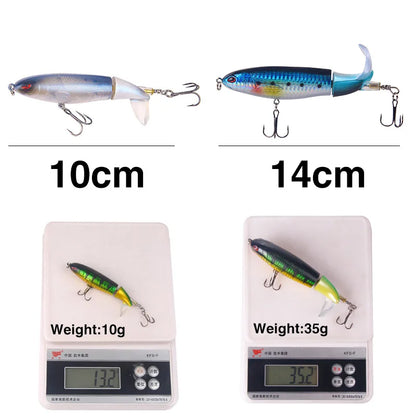 1PC 13g/10cm 35g/14cm Popper Whopper Plopper Topwater Fishing Lure Artificial Bait Hard With Rotating Tail Fishing Tackle