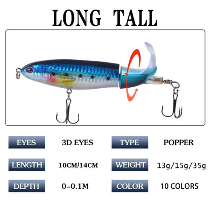 1PC 13g/10cm 35g/14cm Popper Whopper Plopper Topwater Fishing Lure Artificial Bait Hard With Rotating Tail Fishing Tackle