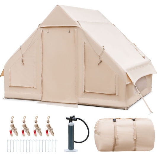 Inflatable Camping Tent 2/4/6 People Glamping Tent for Family Camping with Pump-Beige-2