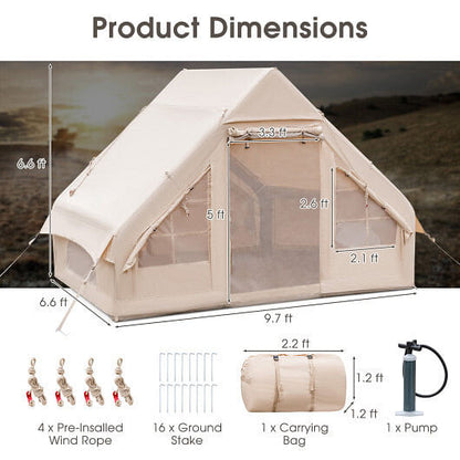 Inflatable Camping Tent 2/4/6 People Glamping Tent for Family Camping with Pump-Beige-3