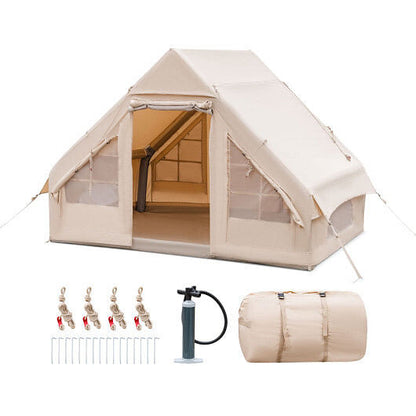 Inflatable Camping Tent 2/4/6 People Glamping Tent for Family Camping with Pump-Beige-4