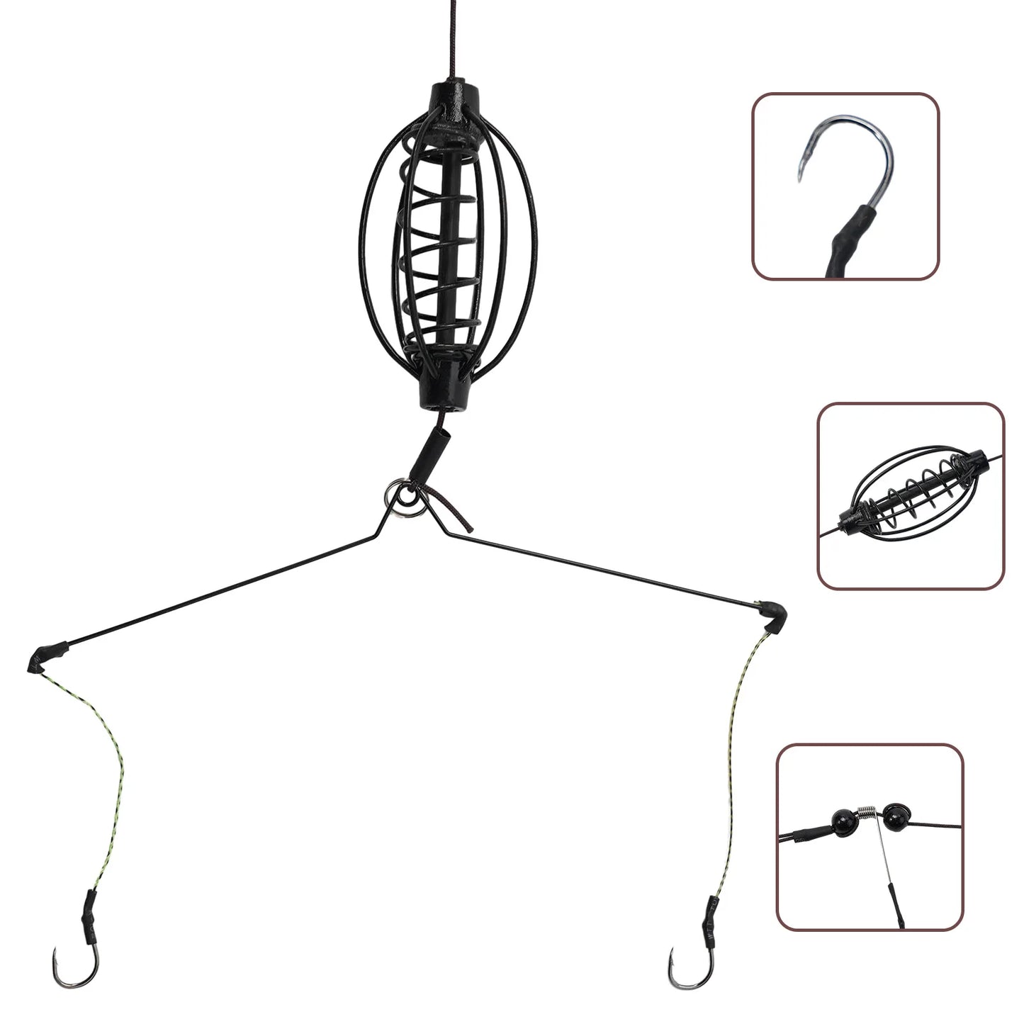 1pc Carp Fishing Feeder Fishing Spring Bait Cage Fill Bait Tools Plug Play Black Hook Rig Set Feeder Tackle Fishing Baits Cages