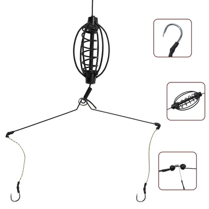 1pc Carp Fishing Feeder Fishing Spring Bait Cage Fill Bait Tools Plug Play Black Hook Rig Set Feeder Tackle Fishing Baits Cages