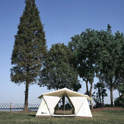 Camping Glamping Cotton Tent 3-Person Double-Layer Waterproof Tent Ivory-3