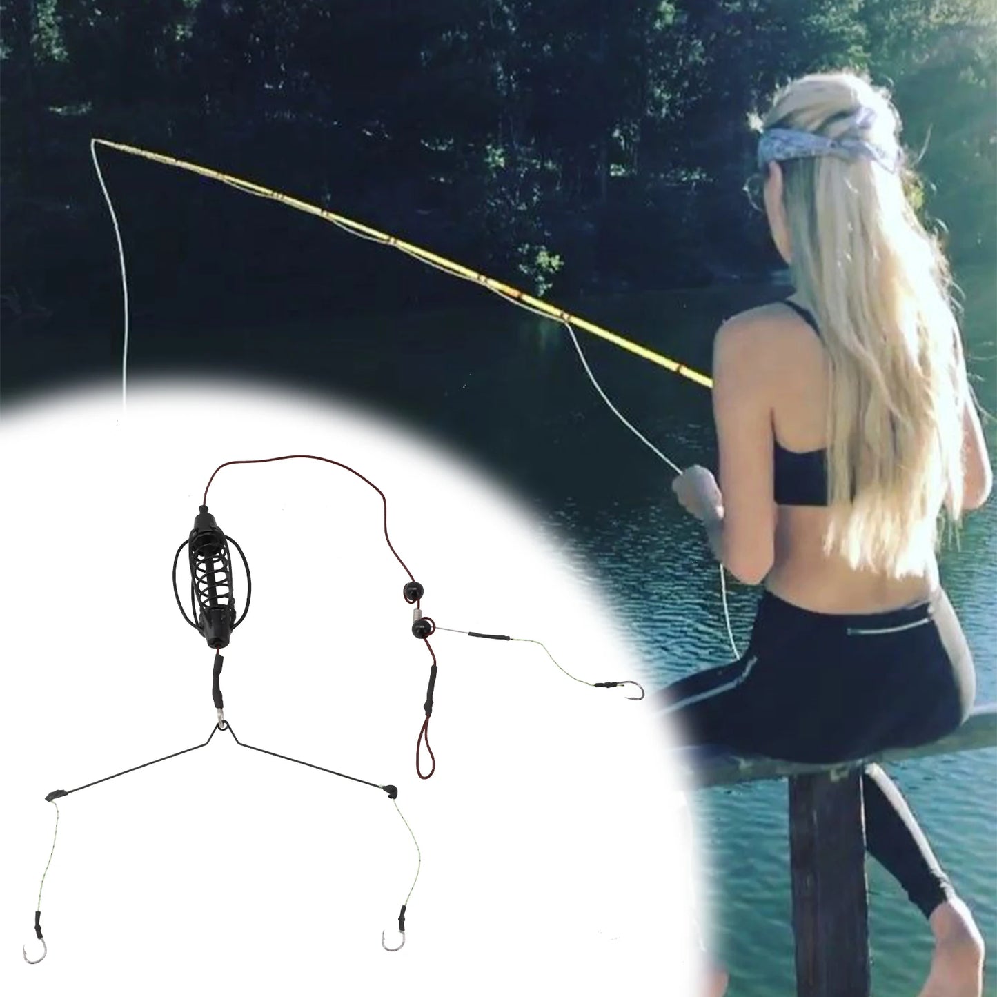 1pc Carp Fishing Feeder Fishing Spring Bait Cage Fill Bait Tools Plug Play Black Hook Rig Set Feeder Tackle Fishing Baits Cages