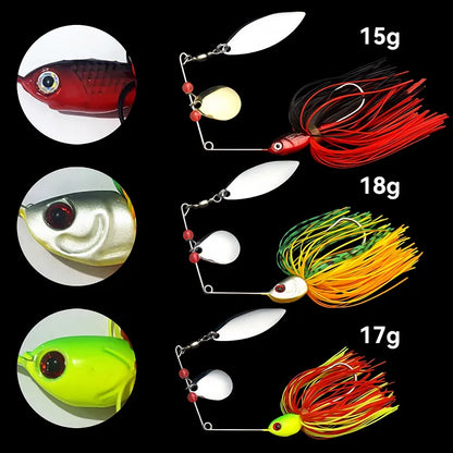 Bazooka 15g 18g Spinnerbait Fishing Lure Wire Bait Metal Spinner Buzzbait Swimbait Hook peche JIG Kit Skirt For Bass Pike Winter