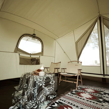 Camping Glamping Cotton Tent 3-Person Double-Layer Waterproof Tent Ivory-4