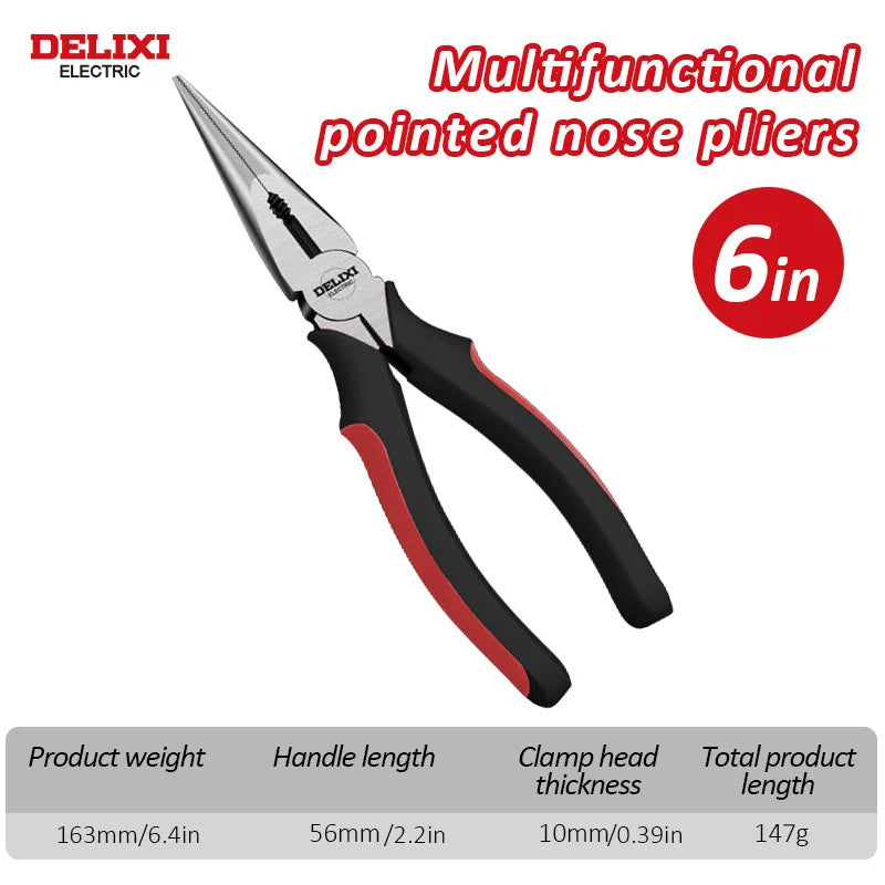 DELIXI ELECTRIC Wire Pliers，Sharp Large Opening Diagonal Pliers Needle Nose Pliers，for Cutting，Twisting and Clamping MetalWires