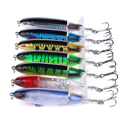 1pcs 10cm 14cm Topwater Spinner Fishing Lure Popper Artificial Pencil Hard Bait Propeller Rotating Tail Fishing Tackle Swimbait
