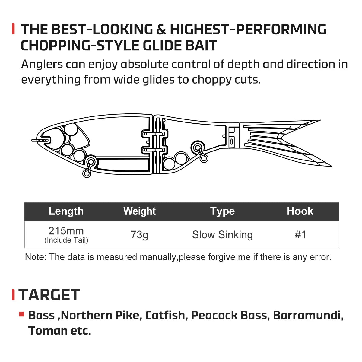 Noeby Amata Glide Swimbait Soft Lure 215mm 73g Slow Sinking Silicone Wobblers for Pike Bass Shad Glide Swimbait Fishing Lures