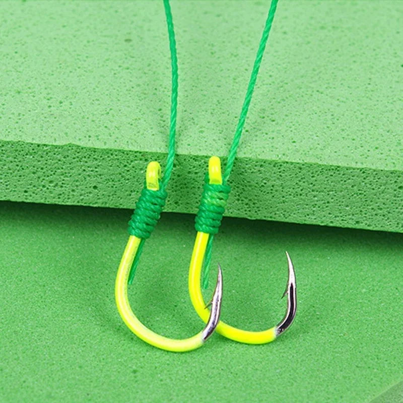 5pcs/set Fluorescent Green High Carbon Steel Fishing Hook 8# -13# Strong Sharp Spring Hooks for Saltwater Freshwater Fishing