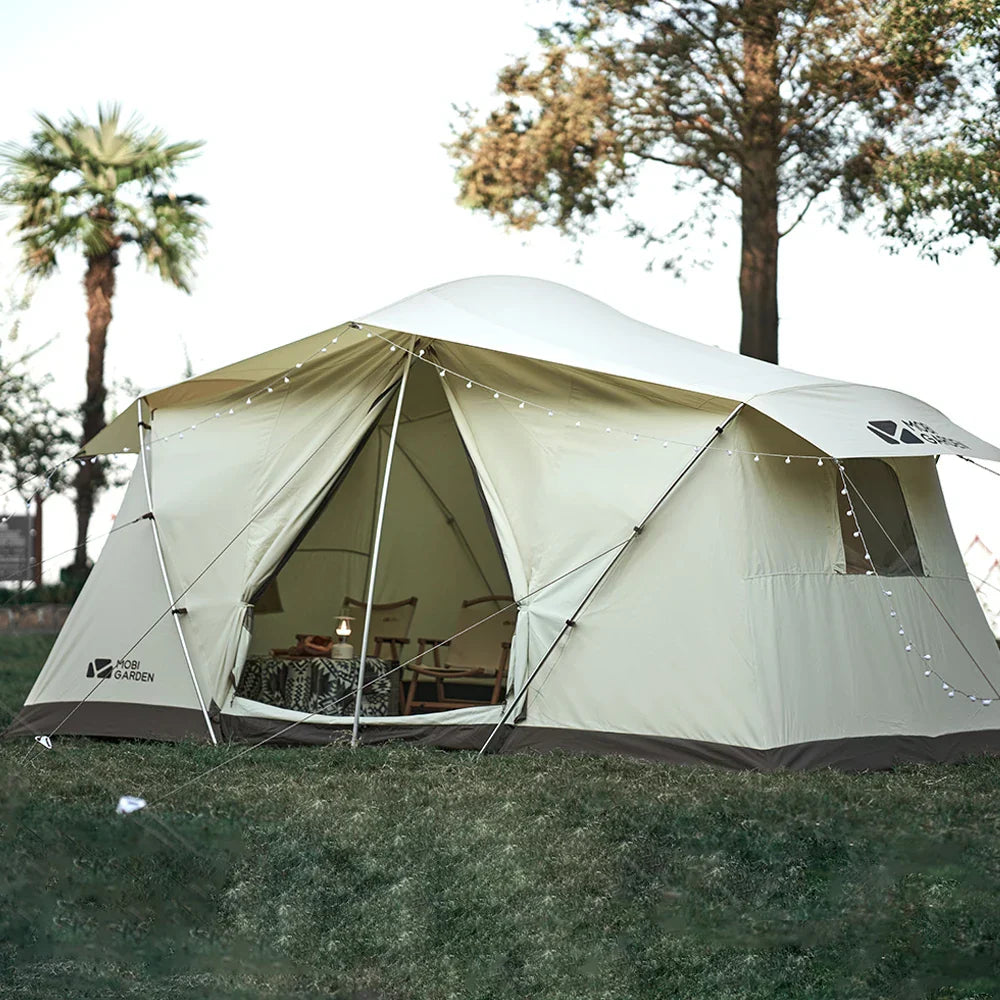 Camping Glamping Cotton Tent 3-Person Double-Layer Waterproof Tent Ivory-1