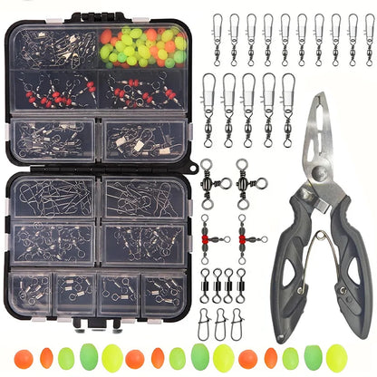 140pcs/box Fishing Swivel Snaps Kit - Ball Bearing Swivels, Triple Swivel Connectors, and Barrel Snap Clips