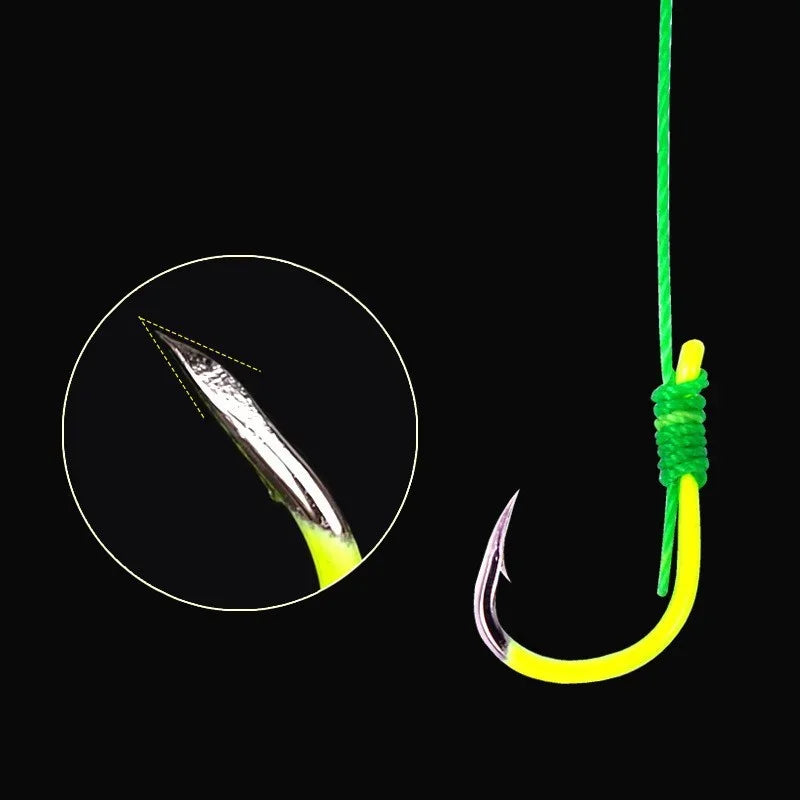 5pcs/set Fluorescent Green High Carbon Steel Fishing Hook 8# -13# Strong Sharp Spring Hooks for Saltwater Freshwater Fishing