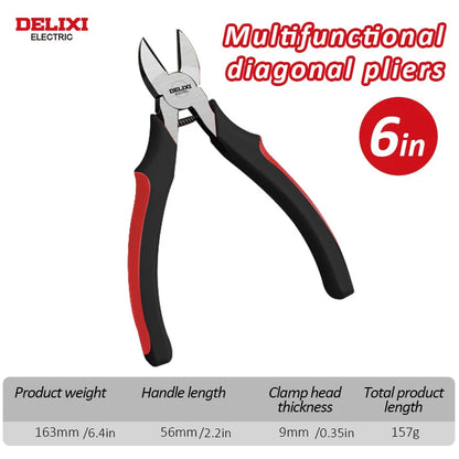 DELIXI ELECTRIC Wire Pliers，Sharp Large Opening Diagonal Pliers Needle Nose Pliers，for Cutting，Twisting and Clamping MetalWires