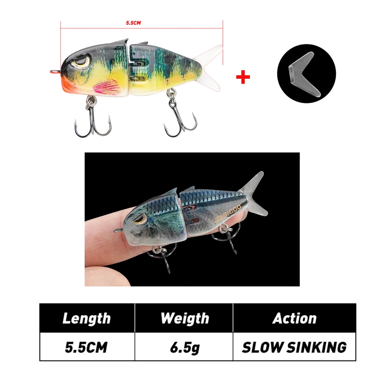 Jointed fishing lure Trout lure Johncoo 5.5cm 6.5g slow sinking Fishing lure 2 sections lure fishing bait Swimming bait