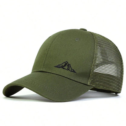 Mountain Range Embroidered Trucker Cap – Adventure in Comfort