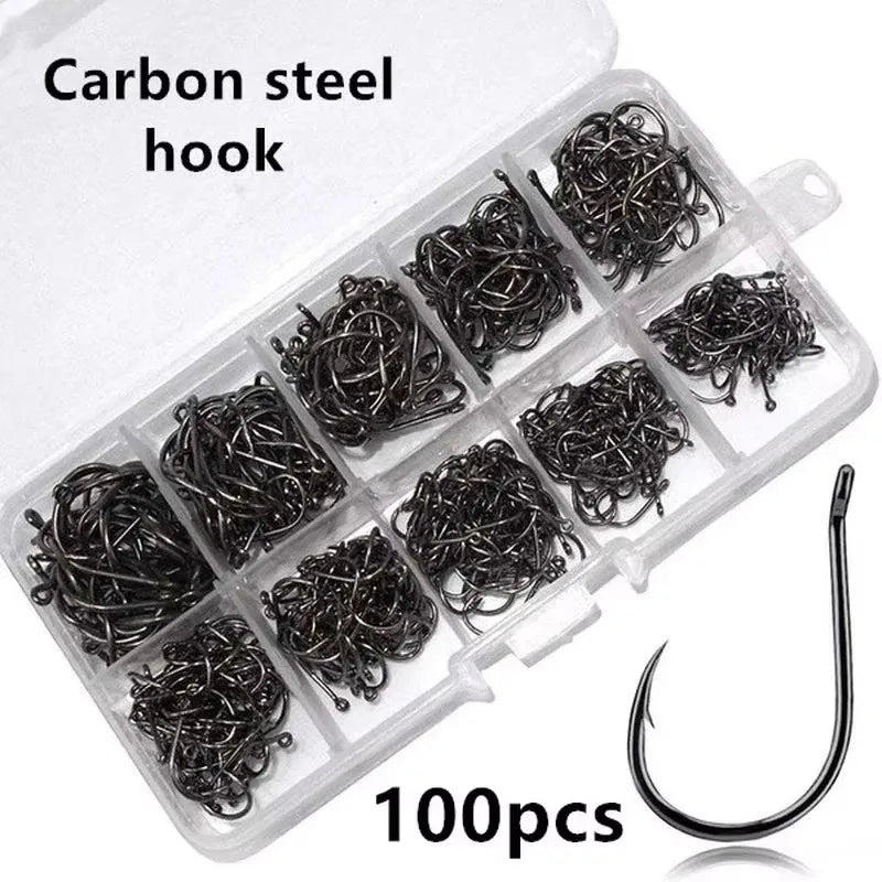 100-Piece High Carbon Steel Fishing Hooks Set – Strength You Can Trust