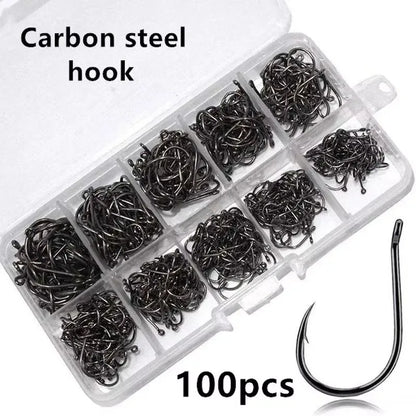 100-Piece High Carbon Steel Fishing Hooks Set – Strength You Can Trust