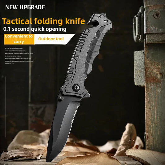 Multi functional outdoor camping knife with safety lock, foldable blade and sharp pocket tactical knife, suitable for fishing