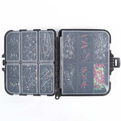 140pcs/box Fishing Swivel Snaps Kit - Ball Bearing Swivels, Triple Swivel Connectors, and Barrel Snap Clips