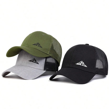 Mountain Range Embroidered Trucker Cap – Adventure in Comfort